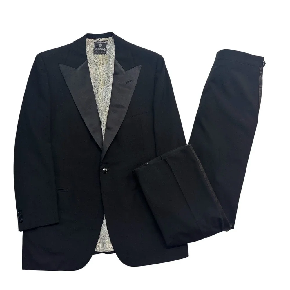 vtg 60s Rosenthal Maretz 40S 32x30 Black Tuxedo 2pc Suit Formal Retro Wool
